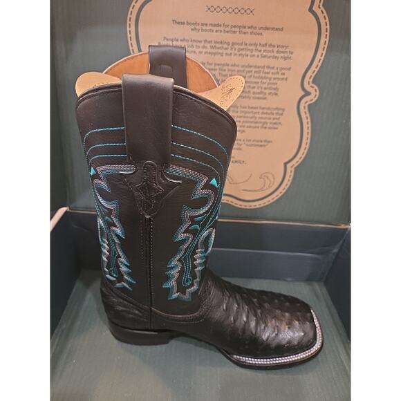Ferrini mens cowboy Quail Ostrich Exotic Genuine Leather black square toe Boots main image 5